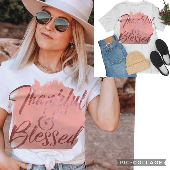 NWT! Press Lab Thankful & Blessed Short Sleeve Inspirational Graphic T-Shirt - Picture 6 of 12